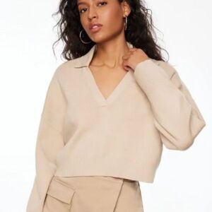 Dynamite Cropped Polo Sweater | Size XXS | NWOT | 72% wiskose